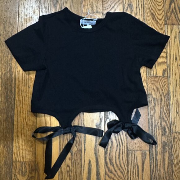 NWT Noli Shop Diana Satin Bow Shirt - Black - Picture 5 of 9